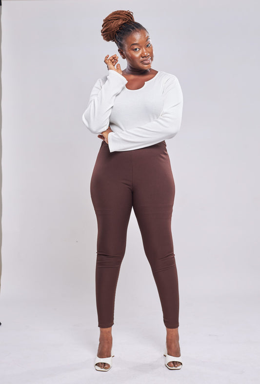 Boohoo - Legging Basique Côtelé- Marron front view