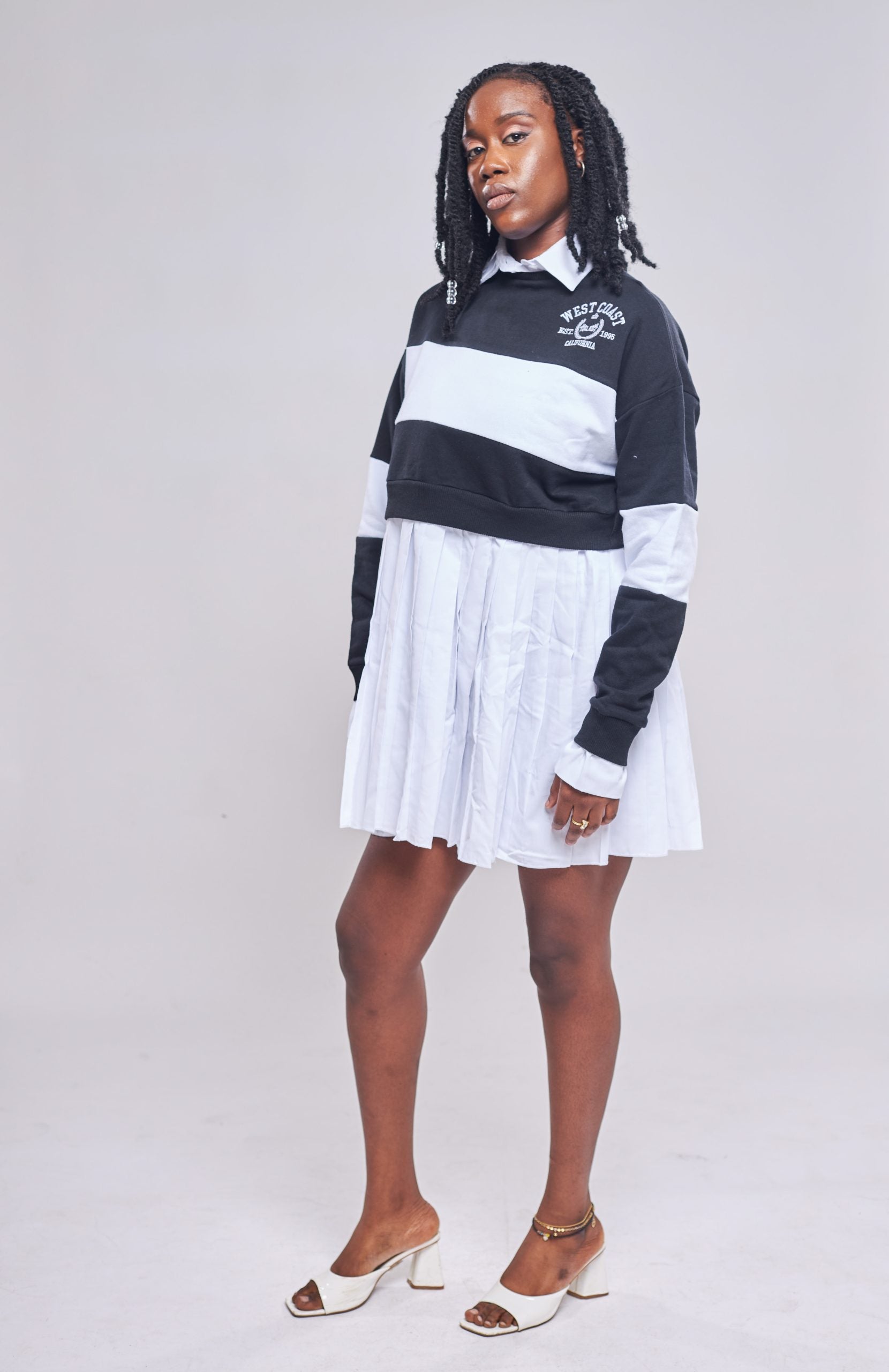 Boohoo - Robe sweat 2 en 1 rayures side view