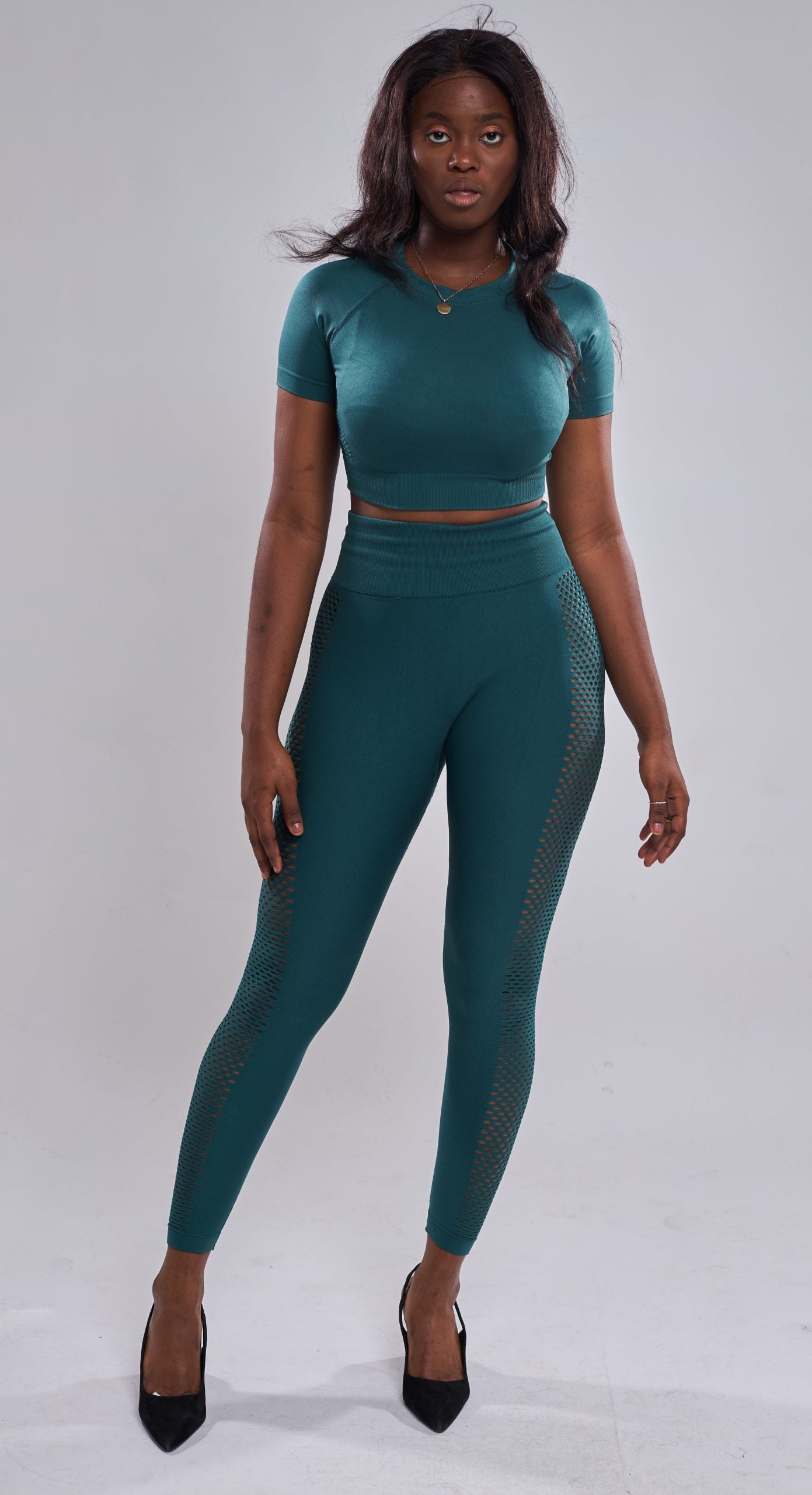 SHEIN - Ensemble fitness yoga Legging de sport contrôle du ventre - vert front view