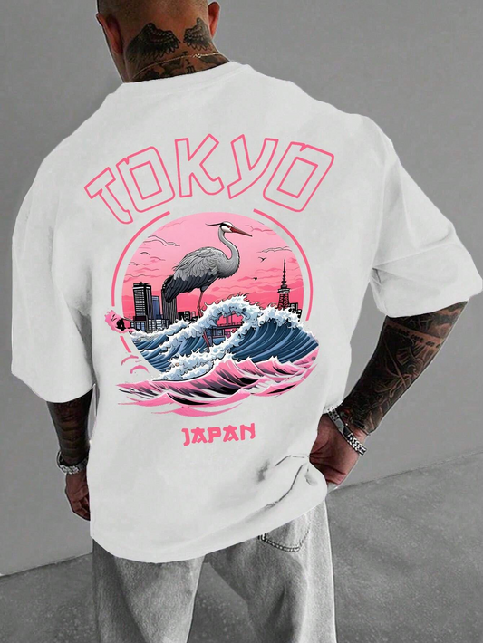 SHEIN -  T-shirt casual avec Coucher de soleil de Tokyo